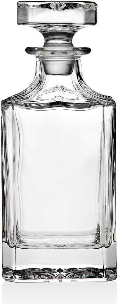 VILON ديكانتر ويسكي فيلون مع سدادة زجاجية، ديكانتر كريستالي للمشروبات الكحولية، النبيذ، السكوتش، البراندي، الفودكا أو البوربون | 750 مل | شفاف (ديكانتر مربع) - Image 1