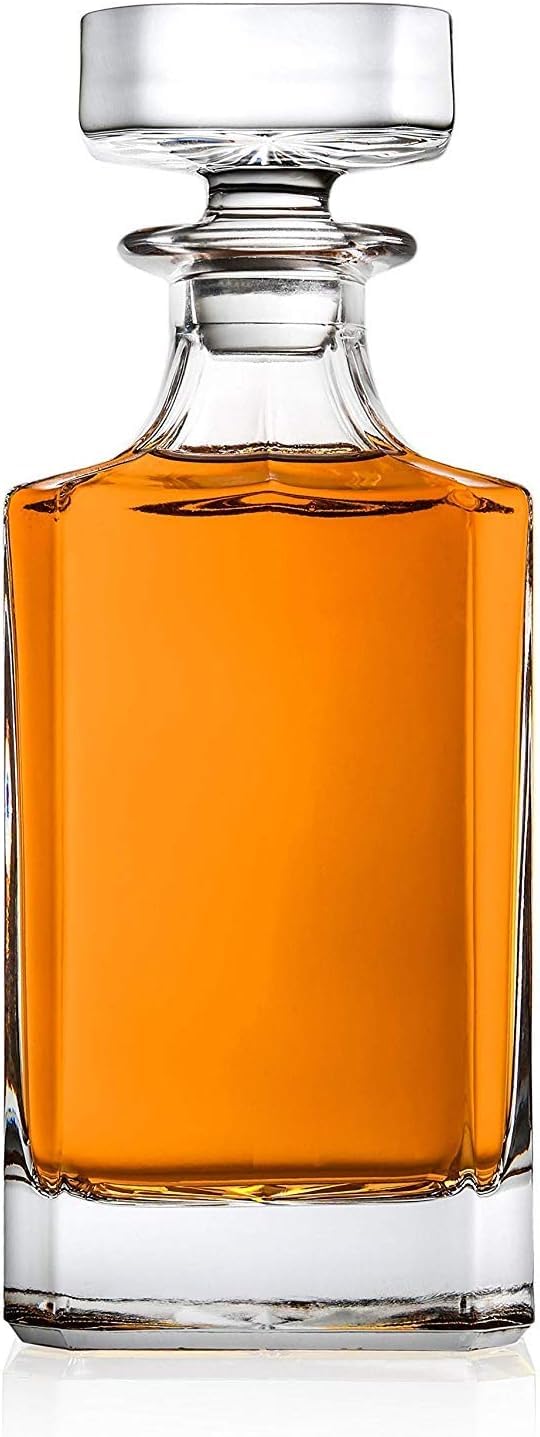 VILON ديكانتر ويسكي فيلون مع سدادة زجاجية، ديكانتر كريستالي للمشروبات الكحولية، النبيذ، السكوتش، البراندي، الفودكا أو البوربون | 750 مل | شفاف (ديكانتر مربع) - Image 2