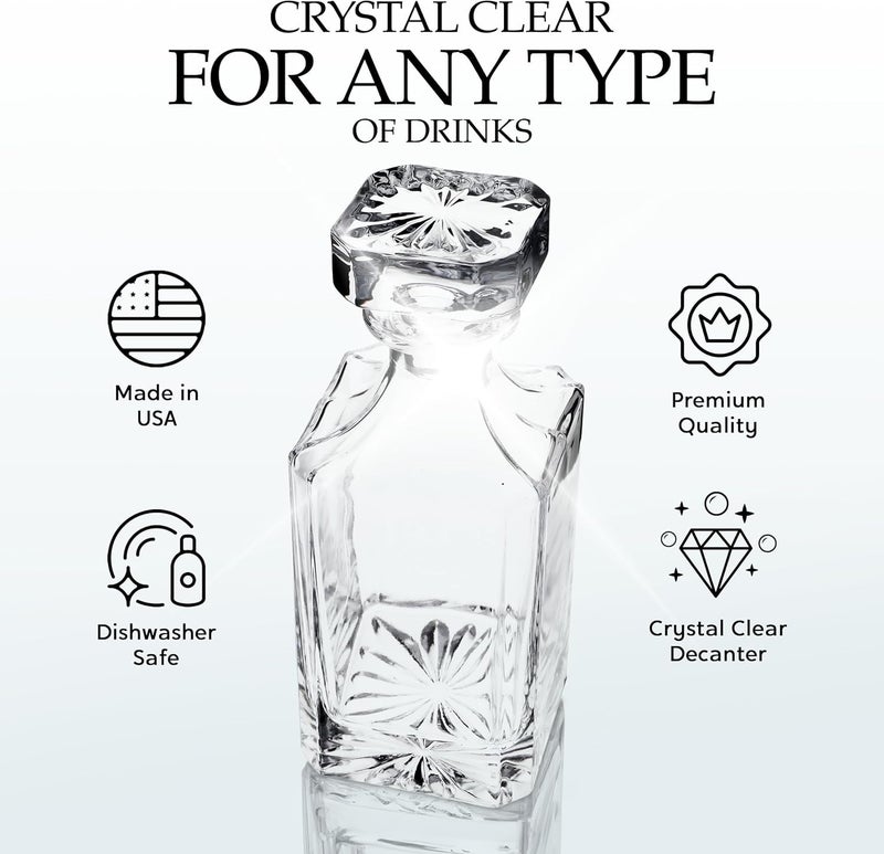 VILON ديكانتر ويسكي فيلون مع سدادة زجاجية، ديكانتر كريستالي للمشروبات الكحولية، النبيذ، السكوتش، البراندي، الفودكا أو البوربون | 750 مل | شفاف (ديكانتر مربع) - Image 4