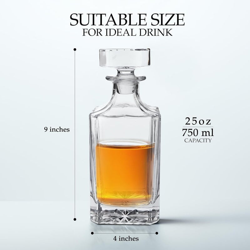 VILON ديكانتر ويسكي فيلون مع سدادة زجاجية، ديكانتر كريستالي للمشروبات الكحولية، النبيذ، السكوتش، البراندي، الفودكا أو البوربون | 750 مل | شفاف (ديكانتر مربع) - Image 3