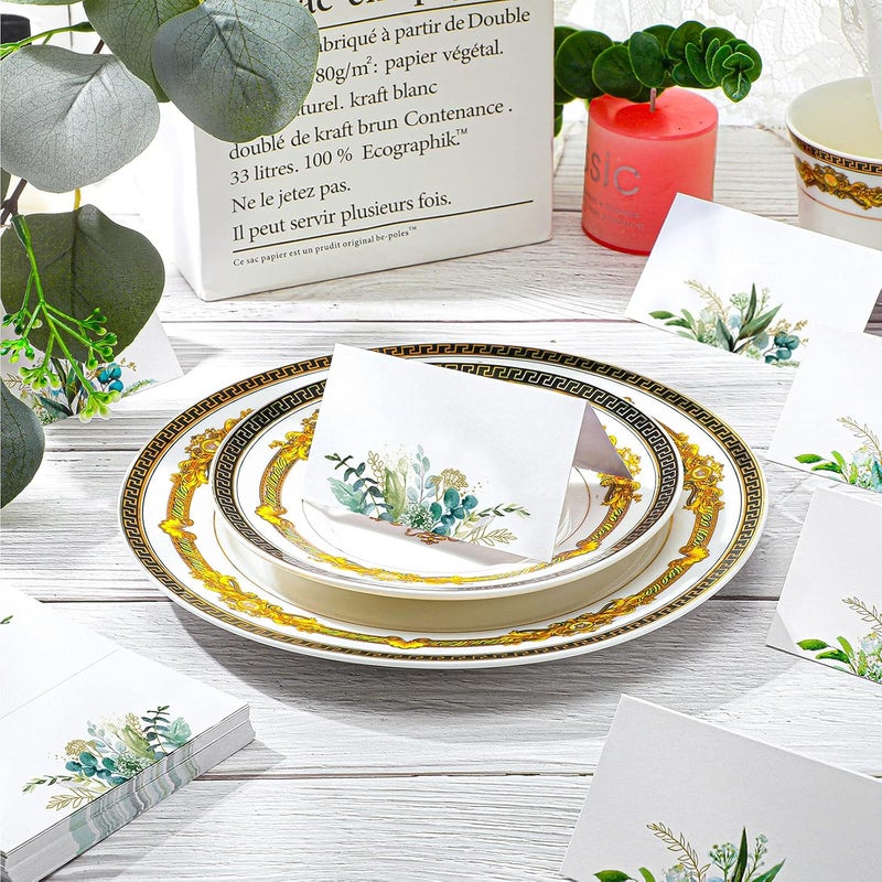klarako 50 Pieces Greenery Watercolor Place Cards, Wedding Reception Place Cards, Seating Place Cards with Greenery Eucalyptus Olive Leaves for Wedding Baby Shower Anniversary Birthday Bridal Party Tables - Image 3