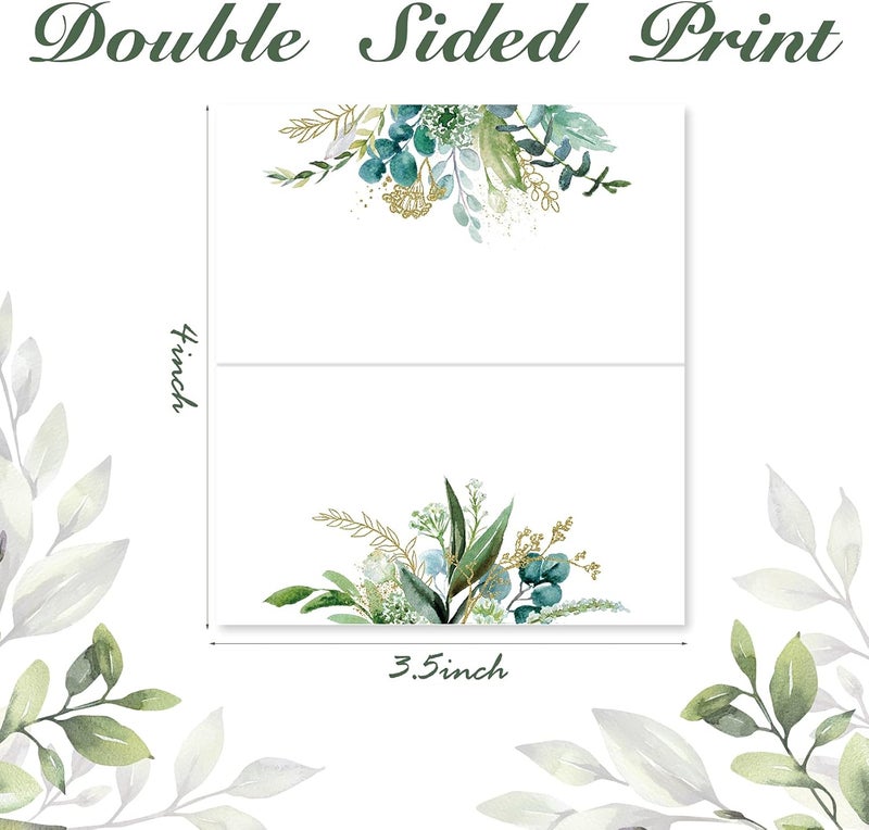 klarako 50 Pieces Greenery Watercolor Place Cards, Wedding Reception Place Cards, Seating Place Cards with Greenery Eucalyptus Olive Leaves for Wedding Baby Shower Anniversary Birthday Bridal Party Tables - Image 2