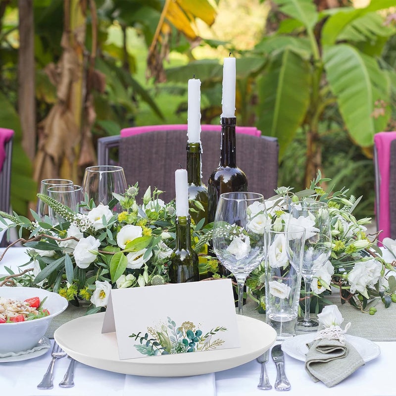 klarako 50 Pieces Greenery Watercolor Place Cards, Wedding Reception Place Cards, Seating Place Cards with Greenery Eucalyptus Olive Leaves for Wedding Baby Shower Anniversary Birthday Bridal Party Tables - Image 4