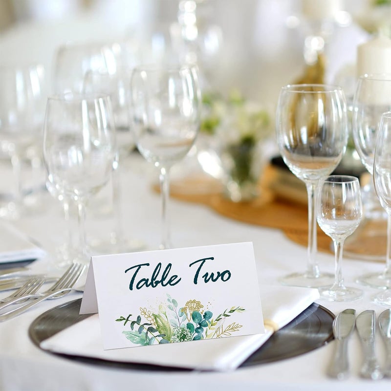 klarako 50 Pieces Greenery Watercolor Place Cards, Wedding Reception Place Cards, Seating Place Cards with Greenery Eucalyptus Olive Leaves for Wedding Baby Shower Anniversary Birthday Bridal Party Tables - Image 5