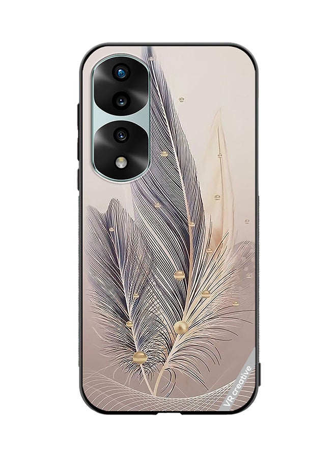 VR CREATIVE غطاء حماية لهاتف Honor 70 Pro plus بتصميم ريشة على شكل ورقة شجر متعدد الألوان - Image 1