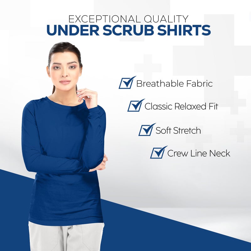 NY Threads Womens Under Scrub Slim Fit Long Sleeve T-Shirt Underscrub Comfort Tee, Medium, Blue - Image 5