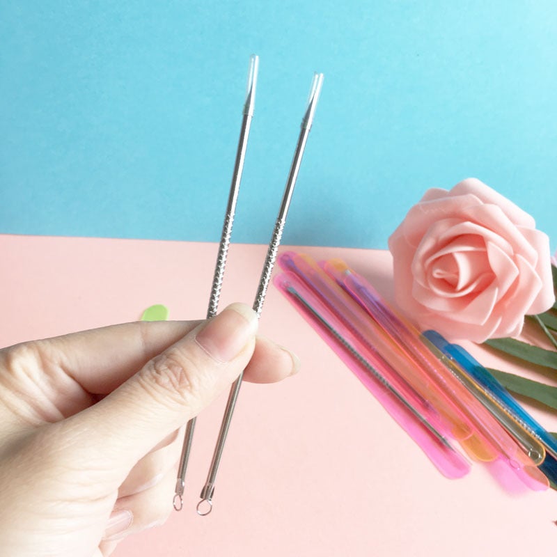 Double-headed acne beauty needle portable stainless steel acne needle pick acne blackhead tool 12cm - Image 1