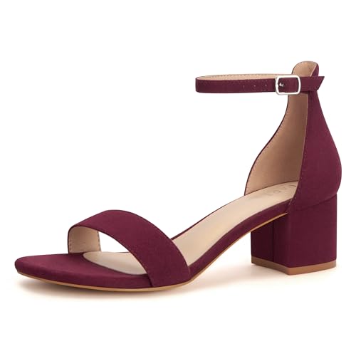 PARTY Women's Open Toe Ankle Strap Low Block Chunky Heels Sandals, Burgundy, 7.5 - Image 1