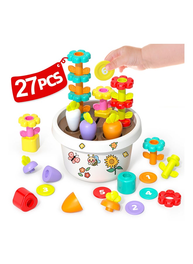 HOLA Montessori Potted Plant Toy for Toddlers 1-3 | Carrot Harvest, Coin Bank, Shape Sorting, Flower Arrangement | Sensory Educational Activity Toy for Baby 12M+ | STEM Learning Toy - Image 1