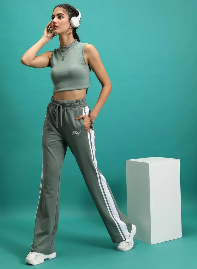 Tokyo Talkies Side Stripe Typography Print Trackpant by Styli