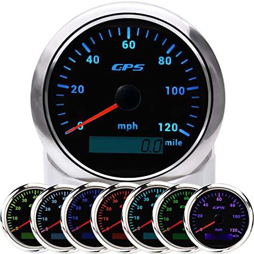 KAOLALI 85mm 3-3/8"GPS Speedometer Gauge 0-120MPH Boat MPH Speedometer Waterproof Marine Speed Odometer LCD Indicators with 7 Colors Backlight fit for Car Truck Motorcycle 9-32V - Image 1
