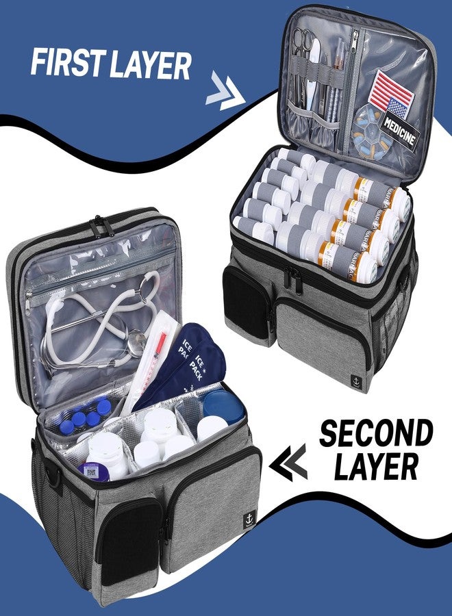Timoxi Double Layers Medicine Bag with Insulated Compartment Pill Bottle Organizer with Lockable Zipper,Travel Medicine Organizer with Soft Shoulder Straps for Pill Bottles, Medical Supplies - Image 3