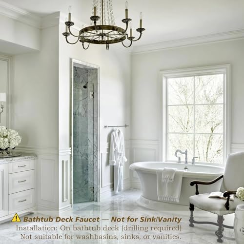 WINKEAR Roman Bathtub Faucet Deck Mount Tub Faucet for Bathroom Widespread Elegant Classic Spout with 3 Holes 2 Handle Valve Cartridge Included Chrome - Image 3