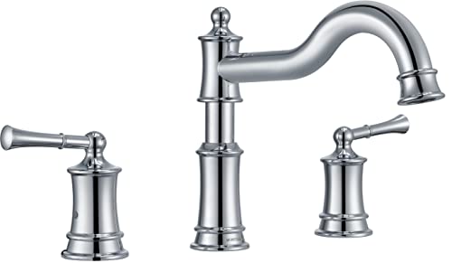 WINKEAR Roman Bathtub Faucet Deck Mount Tub Faucet for Bathroom Widespread Elegant Classic Spout with 3 Holes 2 Handle Valve Cartridge Included Chrome - Image 1