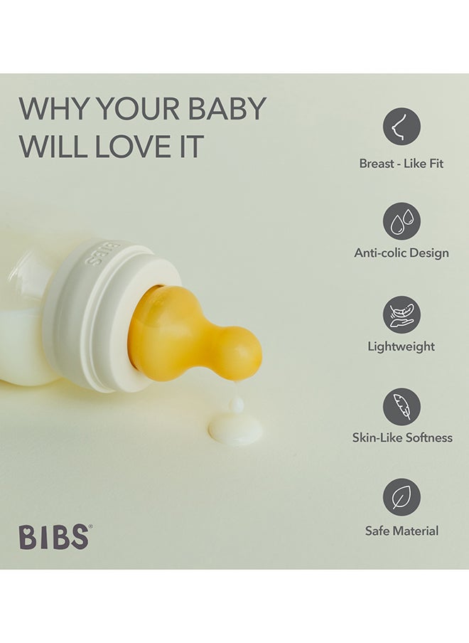 BIBS - Pack Of 2 Baby Bottle Round Nipple Latex 150 Ml Slow Flow, Ivory, 0 Months + - Image 1