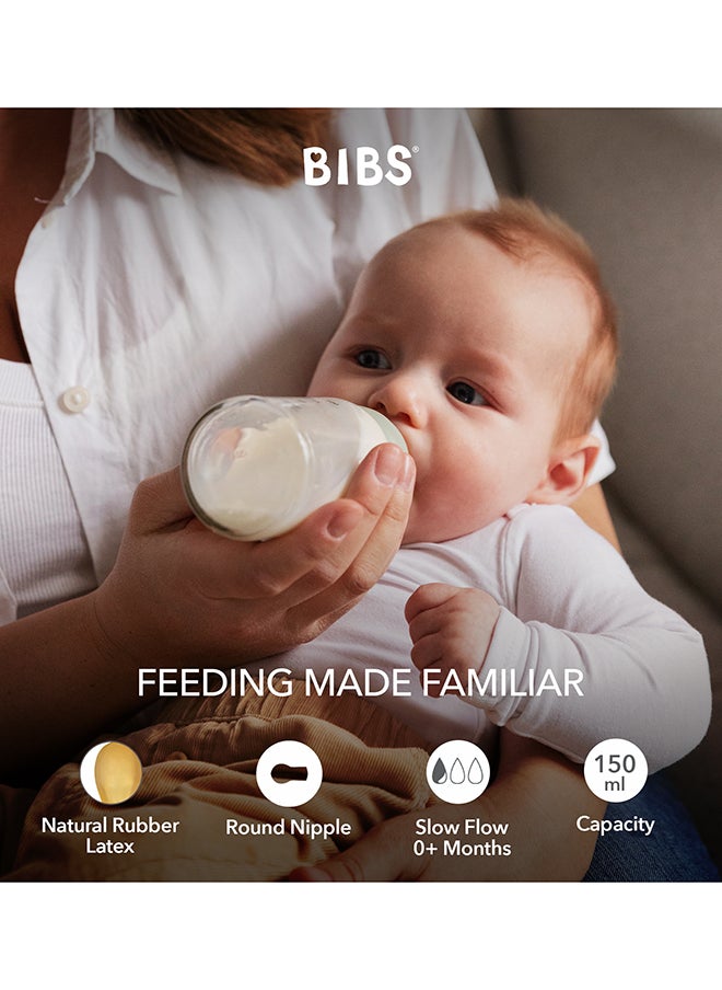 BIBS - Pack Of 2 Baby Bottle Round Nipple Latex 150 Ml Slow Flow, Ivory, 0 Months + - Image 1