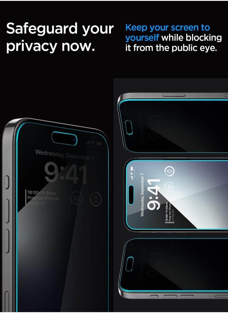 Spigen - واقي شاشة الخصوصية Glastr Ez Fit [Privacy] لهاتف iPhone 15 PRO مصنوع من زجاج مقوى ممتاز مع تقنية Auto Align - عبوة من قطعتين - Image 1