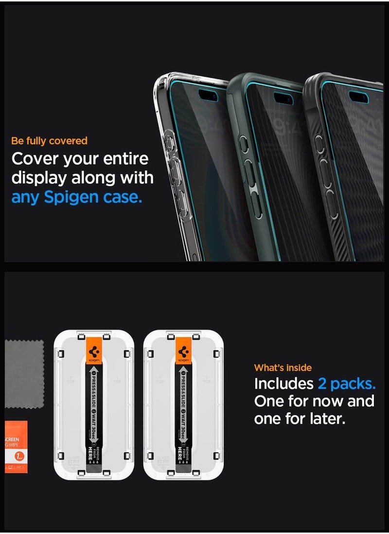 Spigen - واقي شاشة الخصوصية Glastr Ez Fit [Privacy] لهاتف iPhone 15 PRO مصنوع من زجاج مقوى ممتاز مع تقنية Auto Align - عبوة من قطعتين - Image 1