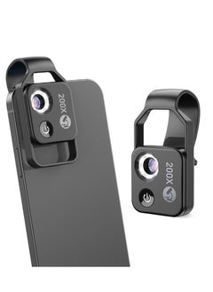 Mobile Phone Microscope, 200x Mini Pocket Microscope with LED Light/ Universal Clip Portable Digital Magnifier Camera Accessory with CPL Lens Compatible with iPhone/Andriod Phones(Black)