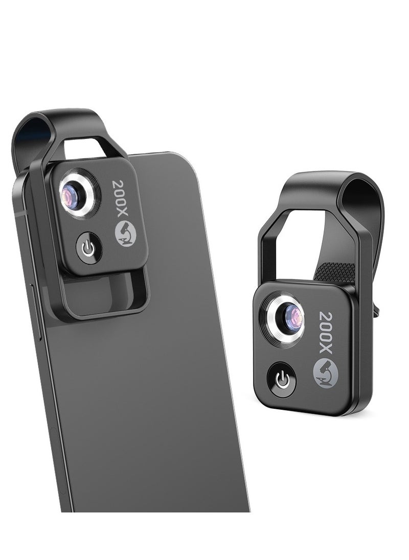 SYOSI - Mobile Phone Microscope, 200x Mini Pocket Microscope with LED Light/ Universal Clip Portable Digital Magnifier Camera Accessory with CPL Lens Compatible with iPhone/Andriod Phones(Black) - Image 1