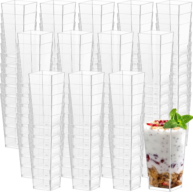 Uiifan 500 Pack 3 oz Mini Dessert Cups Square Tall Clear Plastic Parfait Cups Cheesecake Shooter for Desserts Appetizers Mousse Chocolate Dessert - Image 1