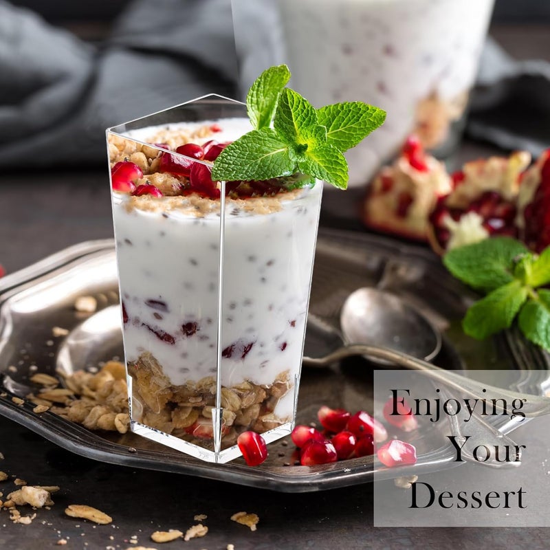 Uiifan 500 Pack 3 oz Mini Dessert Cups Square Tall Clear Plastic Parfait Cups Cheesecake Shooter for Desserts Appetizers Mousse Chocolate Dessert - Image 3