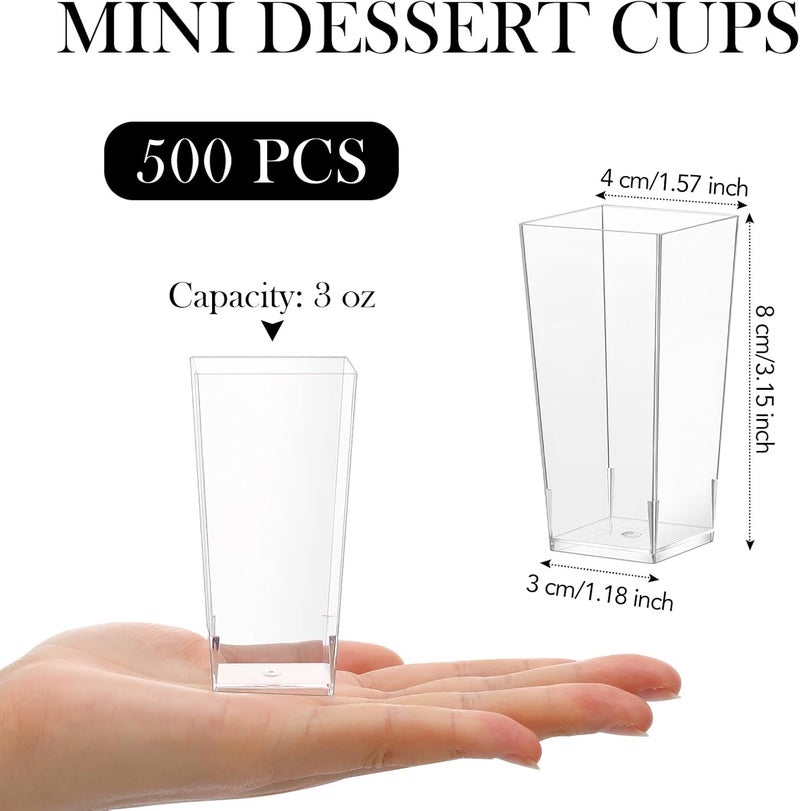 Uiifan 500 Pack 3 oz Mini Dessert Cups Square Tall Clear Plastic Parfait Cups Cheesecake Shooter for Desserts Appetizers Mousse Chocolate Dessert - Image 2