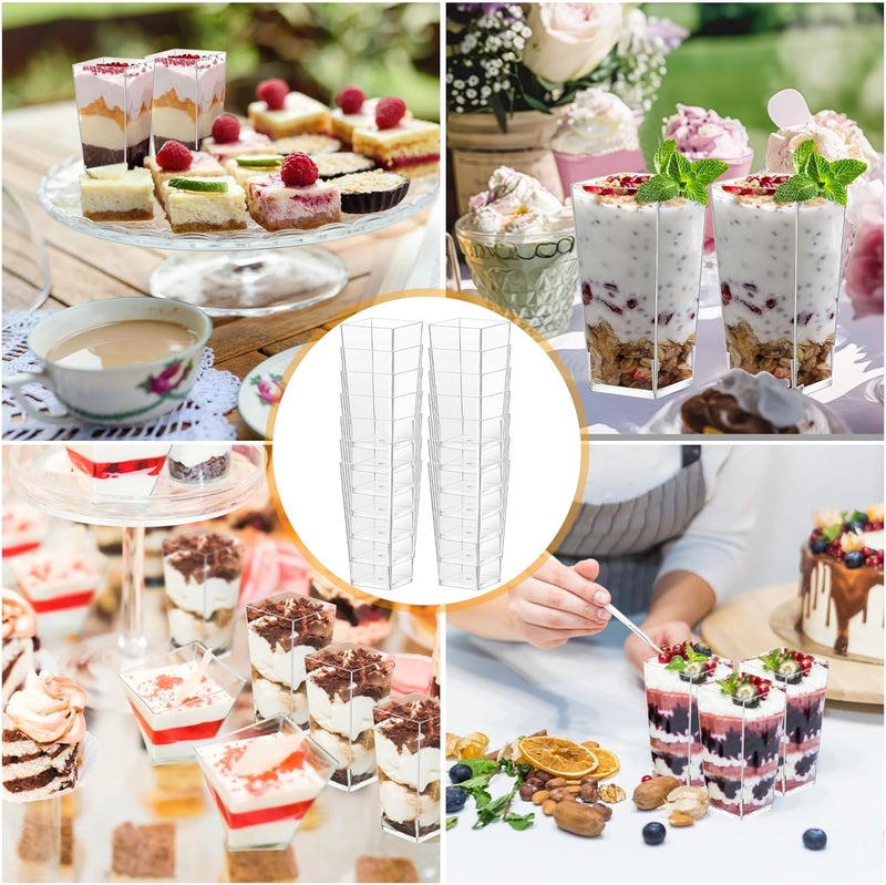 Uiifan 500 Pack 3 oz Mini Dessert Cups Square Tall Clear Plastic Parfait Cups Cheesecake Shooter for Desserts Appetizers Mousse Chocolate Dessert - Image 5