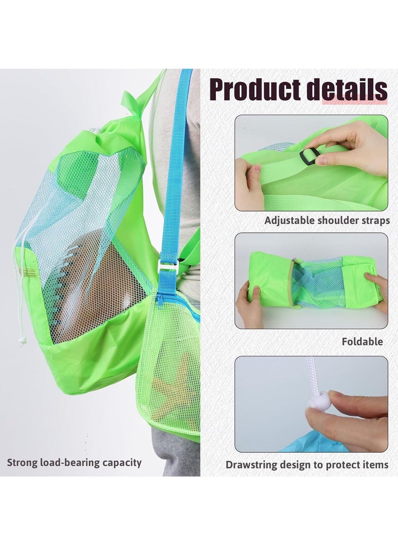 2PCS Mesh Beach Bag Drawstring Sand Away Beach Backpack Large Swim and Pool Toys Balls Storage Bags Kids Sea Shell Bag Beach Sand Toys Collector Double Adjustable Straps for Boys Girls  - Image 3