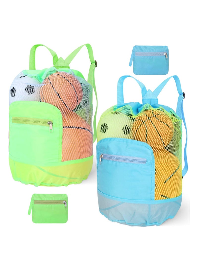 2PCS Mesh Beach Bag Drawstring Sand Away Beach Backpack Large Swim and Pool Toys Balls Storage Bags Kids Sea Shell Bag Beach Sand Toys Collector Double Adjustable Straps for Boys Girls  - Image 1