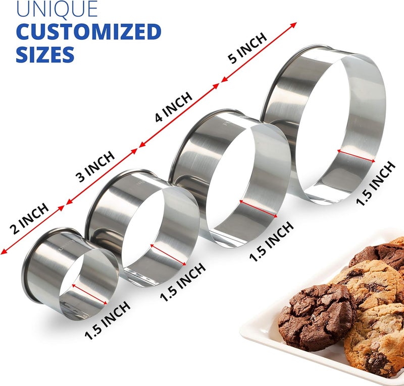 FUNUTTERS Cookie Cutter Set, 4 Pc. Kit, Measuring 2'', 3'', 4'' and 5'', Round Metal Baking Rings for Pastry, Biscuits, and Dough Cutting, Heavy Duty and Reusable, Multiple Sizes - Image 3