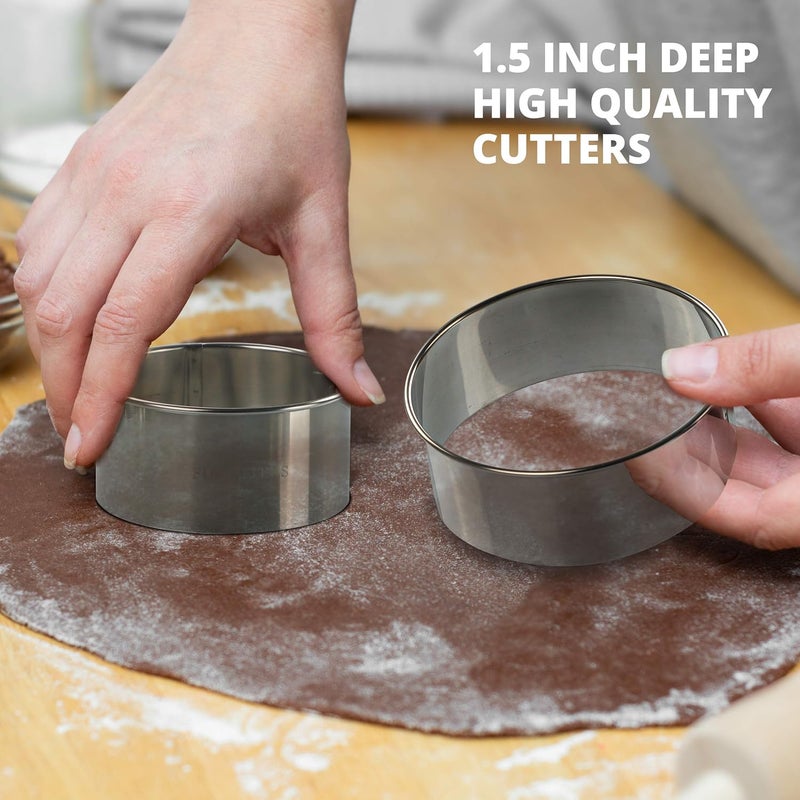 FUNUTTERS Cookie Cutter Set, 4 Pc. Kit, Measuring 2'', 3'', 4'' and 5'', Round Metal Baking Rings for Pastry, Biscuits, and Dough Cutting, Heavy Duty and Reusable, Multiple Sizes - Image 4