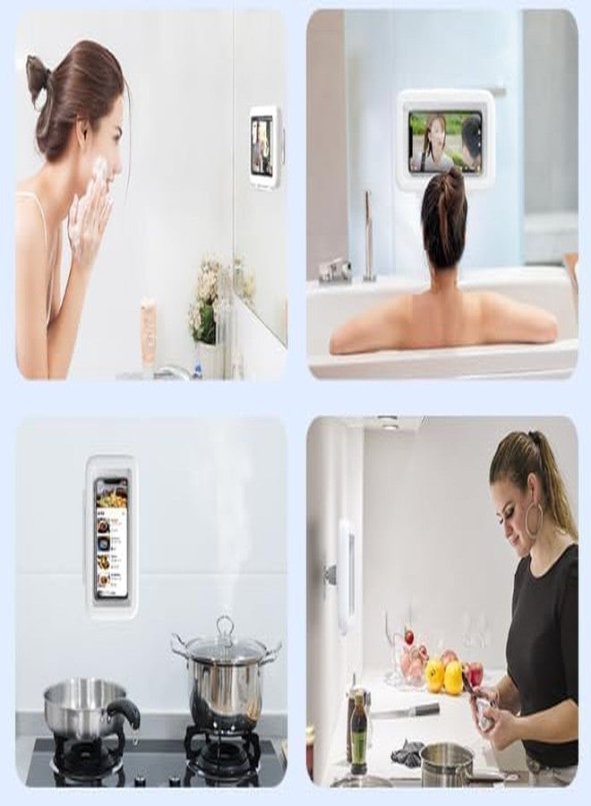 Berfea Shower Phone Holder Waterproof, 480°Rotation Wall Mount Shower Phone Case, HD Touch Screen Waterproof Phone Holder for Bathroom Bathtub Kitchen, Fit 4-7" Phone (White) - Image 5
