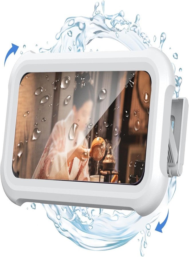Berfea Shower Phone Holder Waterproof, 480°Rotation Wall Mount Shower Phone Case, HD Touch Screen Waterproof Phone Holder for Bathroom Bathtub Kitchen, Fit 4-7" Phone (White) - Image 1