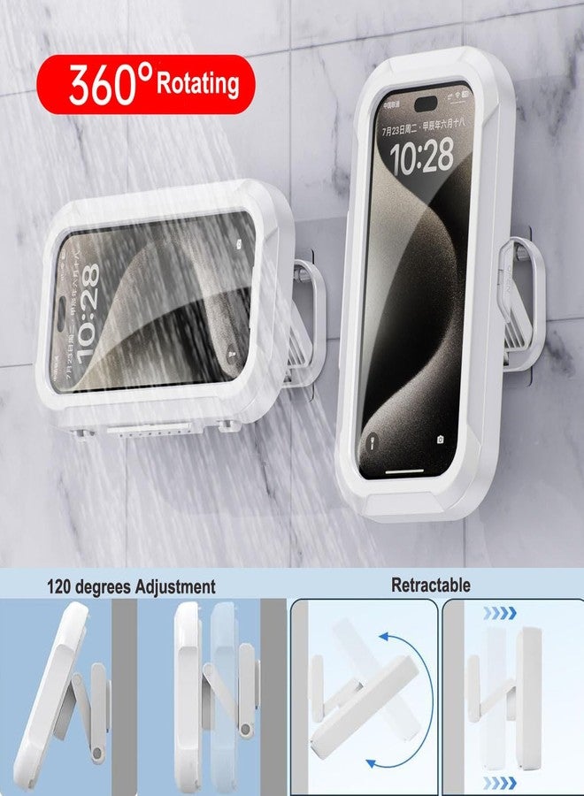 Berfea Shower Phone Holder Waterproof, 480°Rotation Wall Mount Shower Phone Case, HD Touch Screen Waterproof Phone Holder for Bathroom Bathtub Kitchen, Fit 4-7" Phone (White) - Image 3