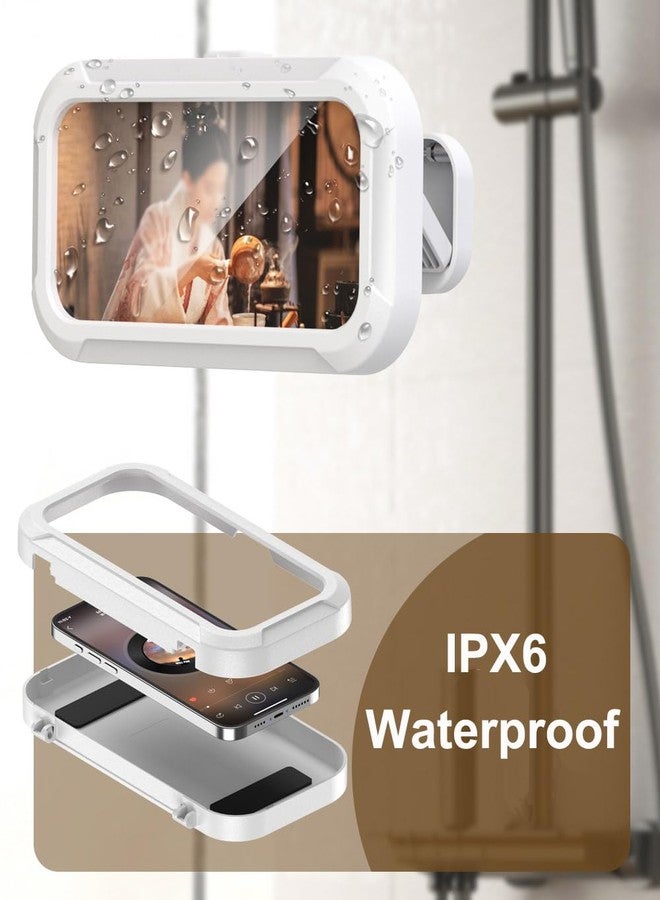 Berfea Shower Phone Holder Waterproof, 480°Rotation Wall Mount Shower Phone Case, HD Touch Screen Waterproof Phone Holder for Bathroom Bathtub Kitchen, Fit 4-7" Phone (White) - Image 2