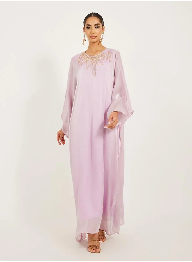 ستايلي hand embroidered loose fit kaftan in soft shimmer fabric