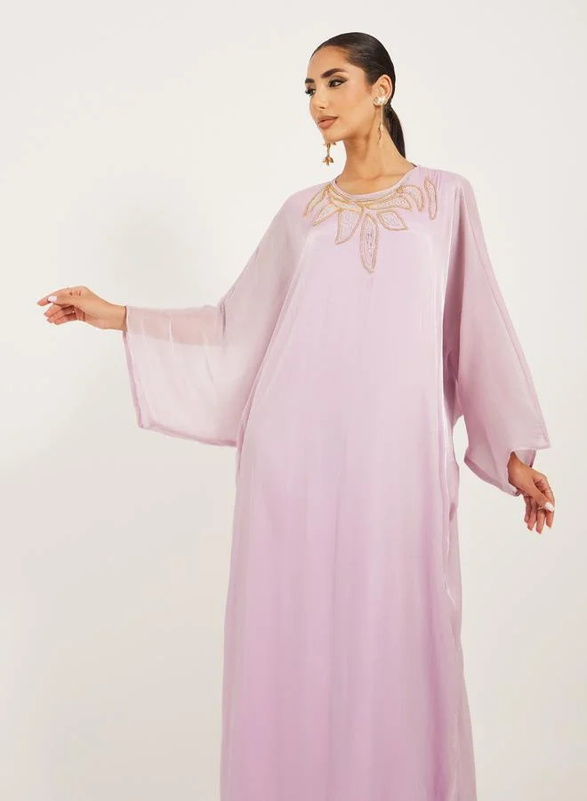 Styli Styli Embellished Loose Fit Round Neck Kaftan