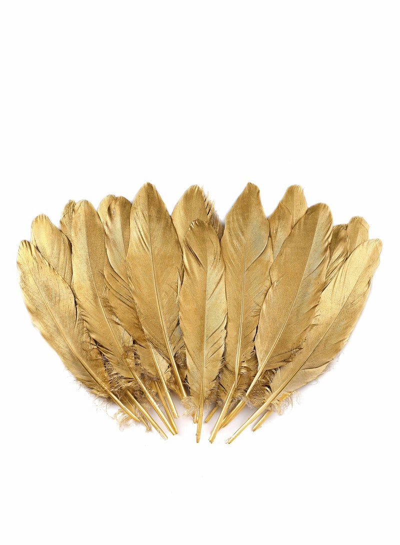 Gold Goose Feathers for Craft - 6-8 inch 60 pcs Natural Feathers for Wedding Party Decorations,DIY Crafts and Clothing Accessories (Gold)  - Image 1