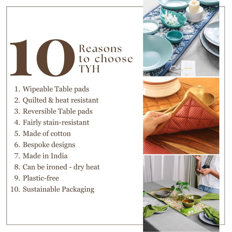 THE YARD HOUSE Wipeable Reversible Quilted Heat Resistant Cotton Table PadTrivetPot Holder Woven Ruby Red 40cm X 40cm Square - Image 3