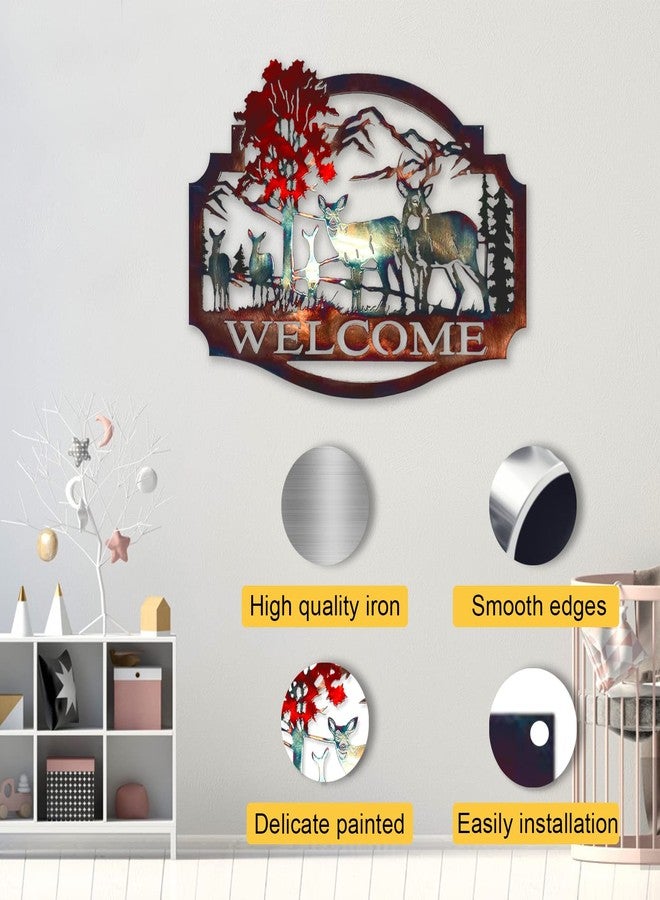Gudui Metal Deer Wall Decor Welcome Forest Mountain Rustic Cabin Wall Decor Wildlife Hunting for Lodge Patio, Colorful Metal Deer Wall Art Decoration Outdoor, 11.8 X 9 Inch - Image 3