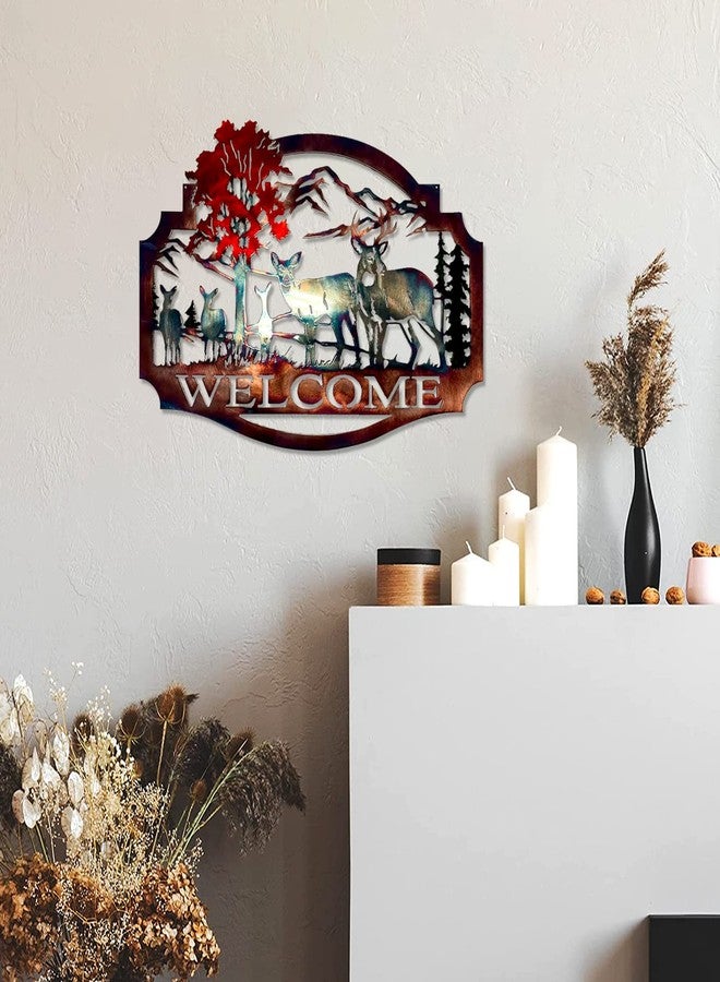 Gudui Metal Deer Wall Decor Welcome Forest Mountain Rustic Cabin Wall Decor Wildlife Hunting for Lodge Patio, Colorful Metal Deer Wall Art Decoration Outdoor, 11.8 X 9 Inch - Image 5
