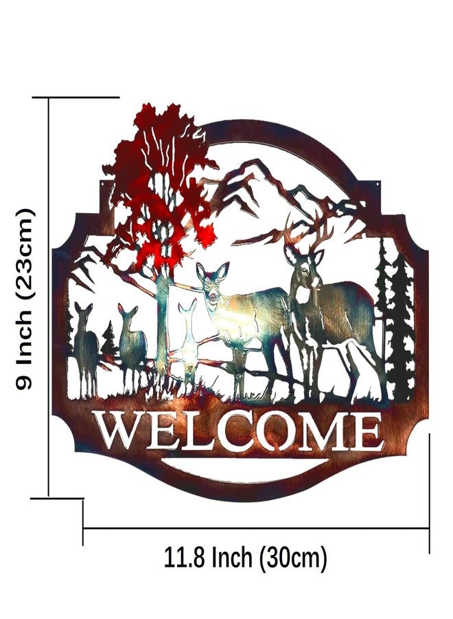 Gudui Metal Deer Wall Decor Welcome Forest Mountain Rustic Cabin Wall Decor Wildlife Hunting for Lodge Patio, Colorful Metal Deer Wall Art Decoration Outdoor, 11.8 X 9 Inch - Image 2