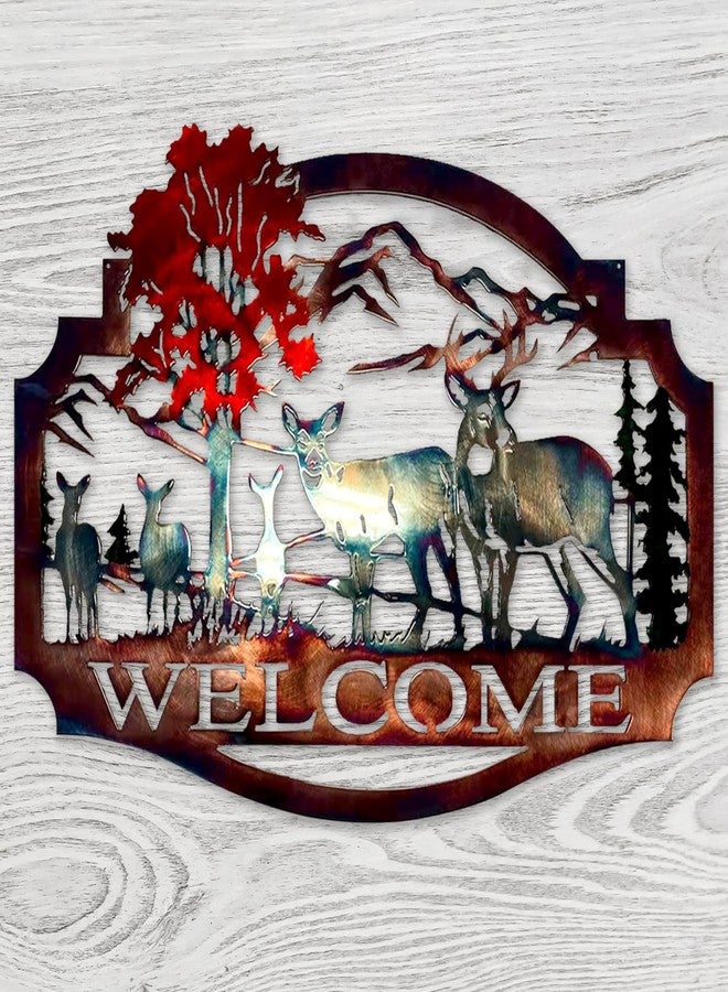 Gudui Metal Deer Wall Decor Welcome Forest Mountain Rustic Cabin Wall Decor Wildlife Hunting for Lodge Patio, Colorful Metal Deer Wall Art Decoration Outdoor, 11.8 X 9 Inch - Image 1