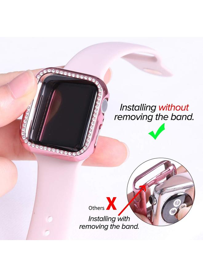erorex Electroplate Pc Diamond Watch Case + Full Coverage Curved Pet Screen Protector Film For Apple Watch Series 8 / 7 41Mm(Pink) - Image 5
