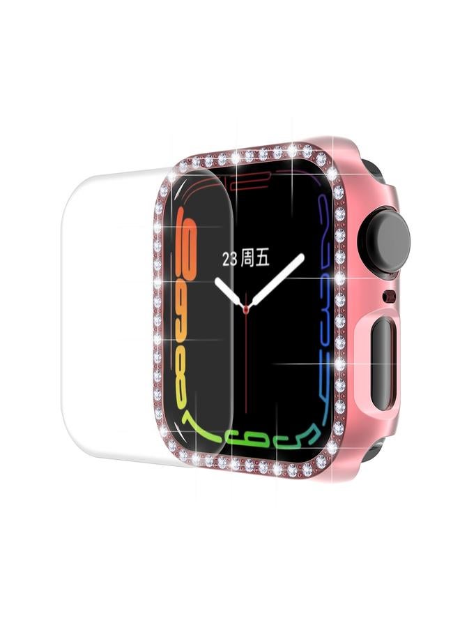 erorex Electroplate Pc Diamond Watch Case + Full Coverage Curved Pet Screen Protector Film For Apple Watch Series 8 / 7 41Mm(Pink) - Image 1