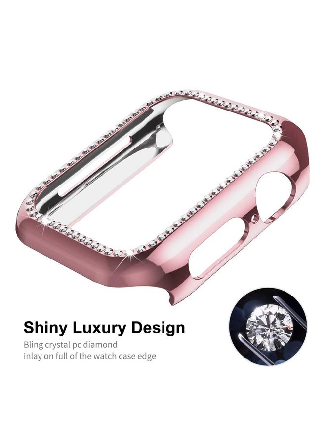 erorex Electroplate Pc Diamond Watch Case + Full Coverage Curved Pet Screen Protector Film For Apple Watch Series 8 / 7 41Mm(Pink) - Image 3