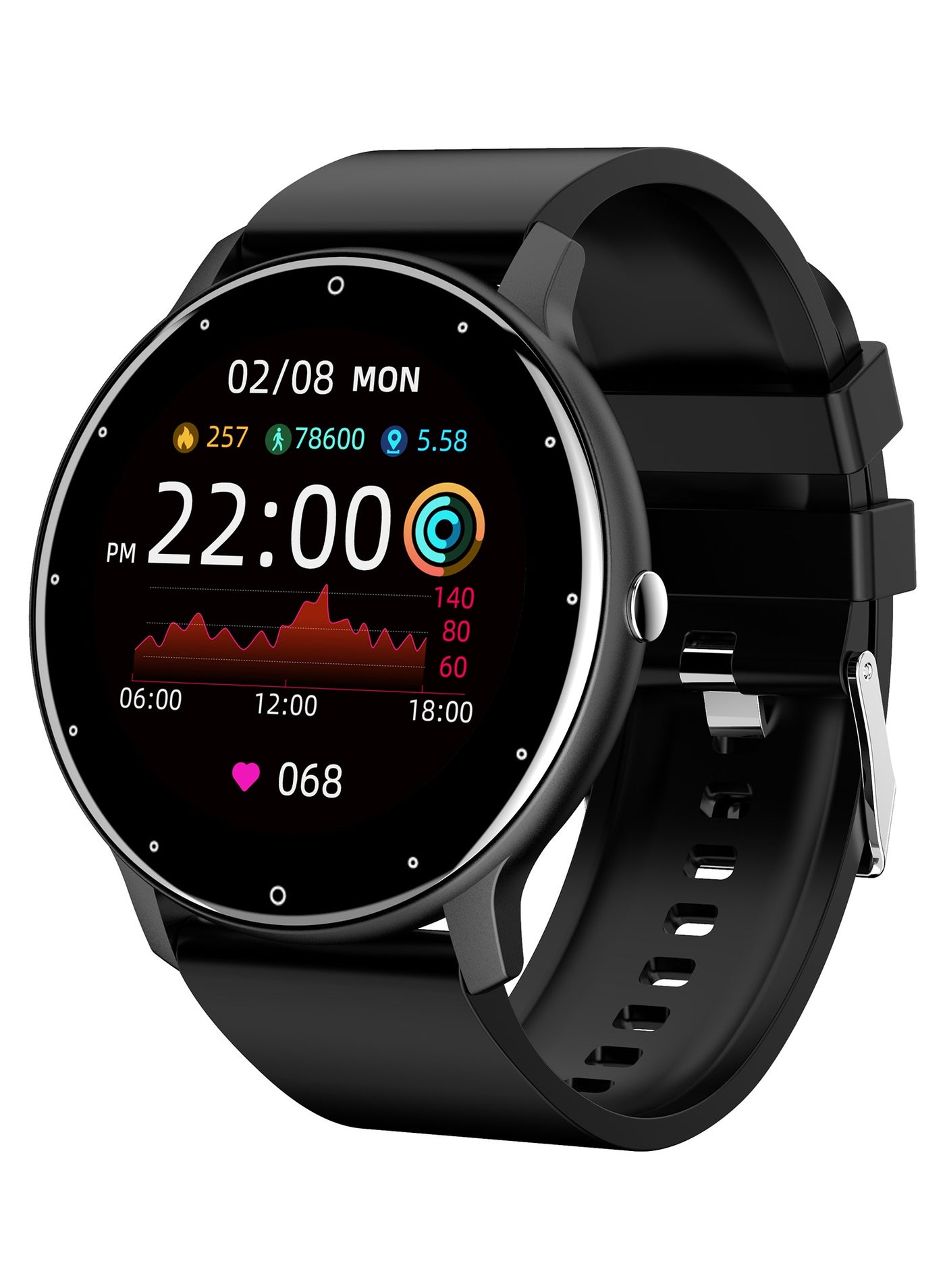 RollsTimi Men's and women's smartwatches, fitness trackers and heart rate, blood pressure, blood oxygen, sleep monitor IP67 waterproof 1.28" full touch screen fashion sports watch Android IOS, RT-ZL02Pro Black