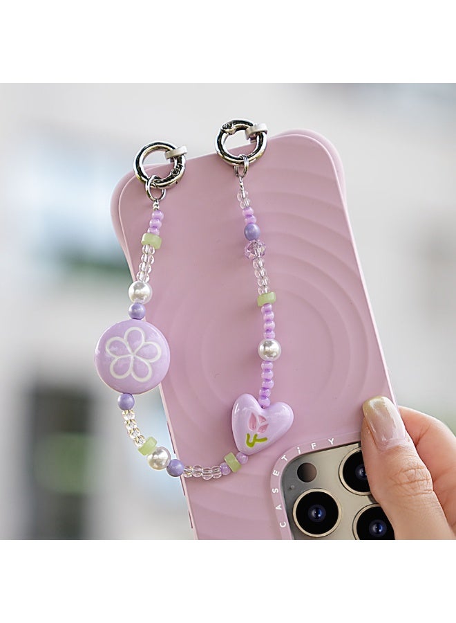 NIBEMINENT Beaded Phone Lanyard, Anti Lost Removable Wrist Strap, Gypsum Flower Bracelet Pendant, Phone Keychain Lanyard