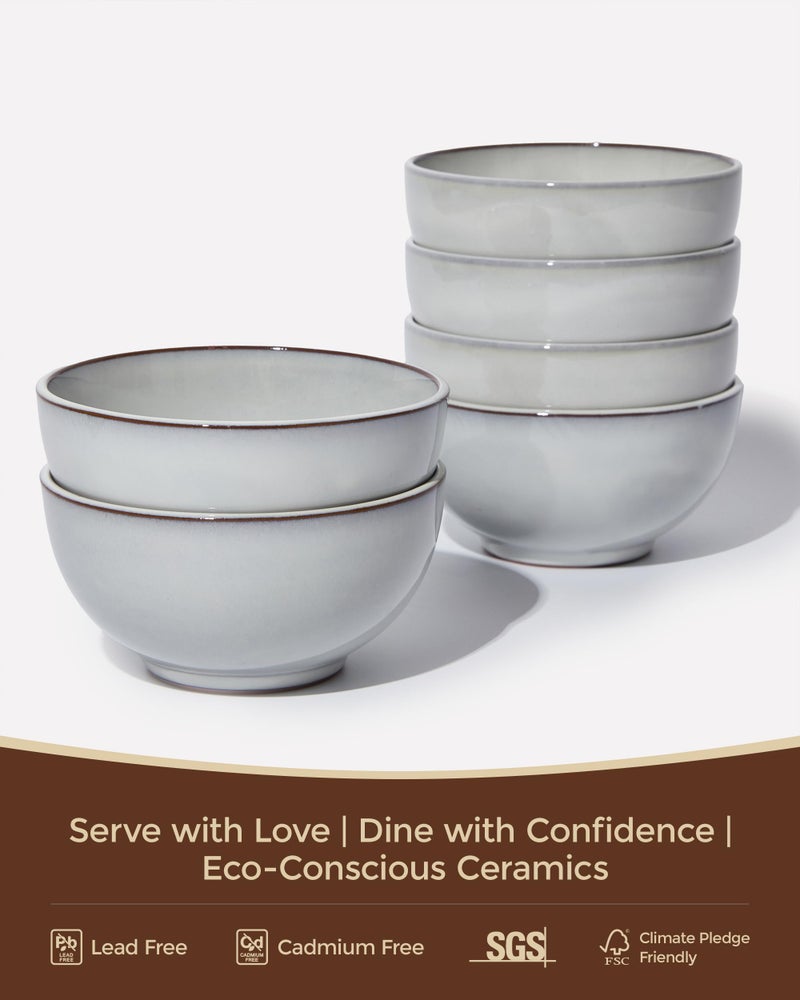 Pokini 5.3" Cereal Bowls & Dessert Bowls Set of 6-20 Oz Small Bowls for Kitchen-Ceramic Bowl for Cereal, Soup, Oatmeal, Salad, Ramen, Noodle, Rice, Yogurt-Dishwasher & Microwave Safe, Moonstone White - Image 4